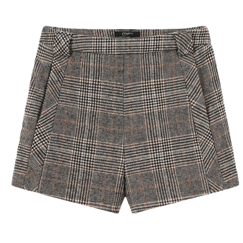 拉夏贝尔【N】专柜同款格子高腰休闲裤2021秋冬季女装韩版复古时