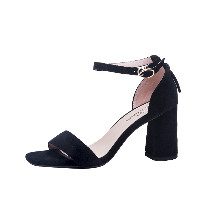 森林公主高跟鞋凉鞋女夏新款韩版百搭粗跟工作鞋chic一字带凉鞋 一字带凉鞋