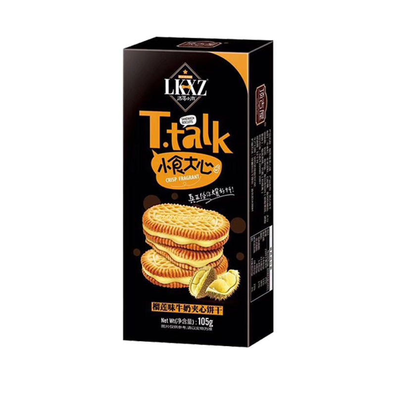 顶古屋 lkxz洛可小滋夹心饼干 105g*6盒 榴莲牛奶味 怀旧夹心饼干网红休闲零食