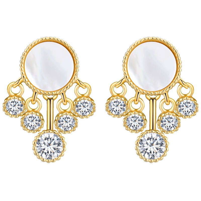 佰色传情耳钉女纯银白贝母简约轻奢大方耳环网红2020年新款潮