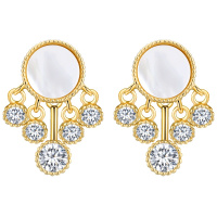 佰色传情耳钉女纯银白贝母简约轻奢大方耳环网红2020年新款潮