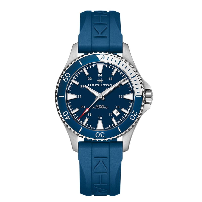 汉米尔顿(Hamilton)瑞士手表 卡其海军Below Zero 自动机械 潜水男表 蓝盘胶带 H82345341