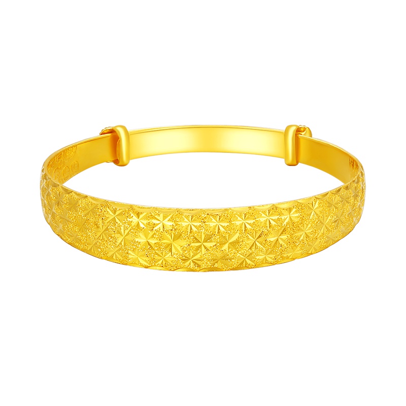 金一 足金999 时尚宽版满天星女士黄金手镯 推拉扣可调大小送女友送妈妈(计价)AAE005
