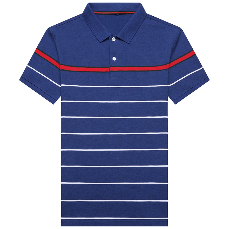 卡帝乐鳄鱼短袖T恤男翻领条纹Polo衫中年宽松男上衣BAB9075
