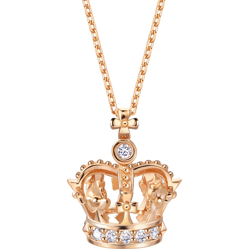 周生生(CHOW SANG SANG)18K红色黄金V&A系列皇冠桂冠钻石项链女款90894N定价