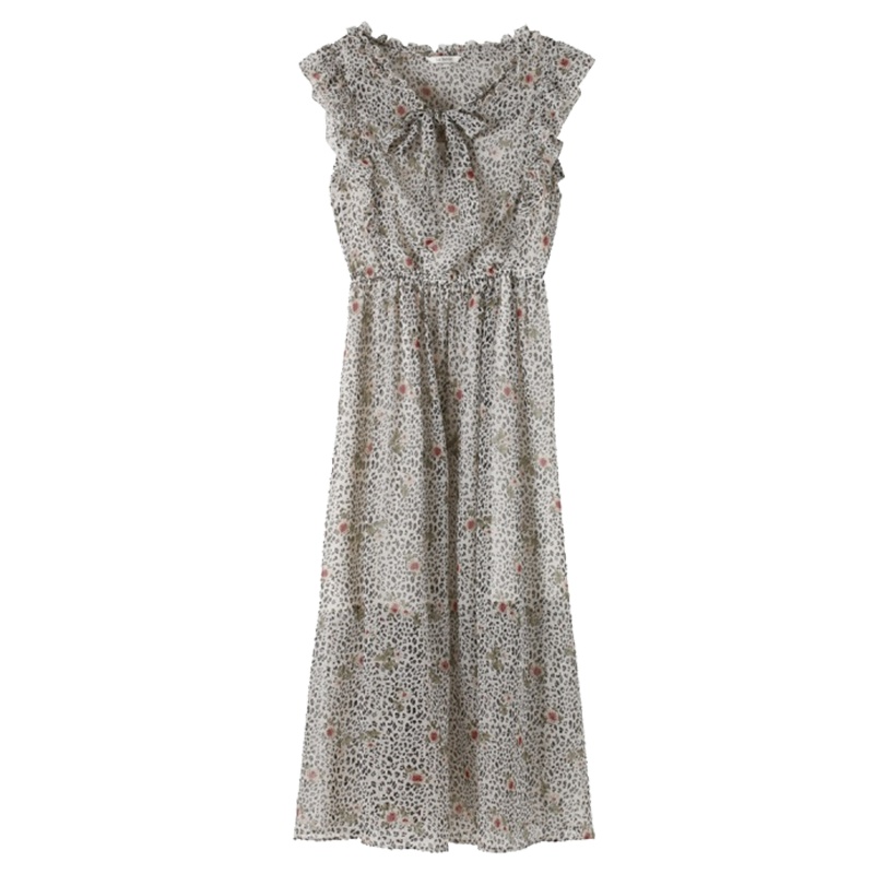 【专柜同款】拉夏贝尔雪纺女式超甜美连衣裙夏季新款法式高腰智熏裙子收腰显瘦气质6000818 粉红 L