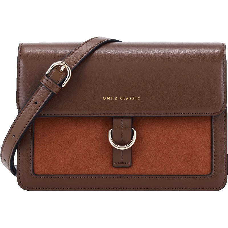 欧米OMI牛皮包女2019新款撞色单肩斜挎包韩版百搭洋气小包包女潮