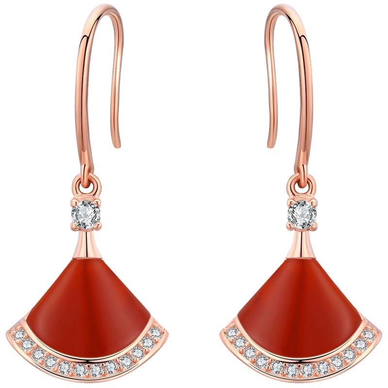 佰色传情小裙子耳环女纯银韩国气质扇形网红耳坠高级大气耳饰