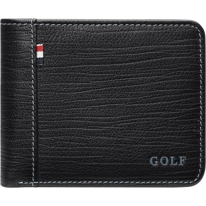 高尔夫GOLF男士时尚牛皮钱包头层牛皮横款钱包车线装饰休闲商务柔软耐磨短款钱夹
