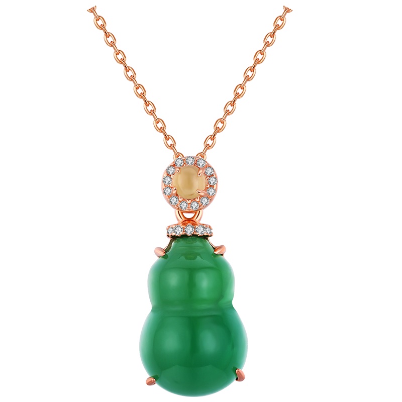 佰色传情高冰种葫芦款玛瑙玉髓吊坠玉石葫芦项链女锁骨链