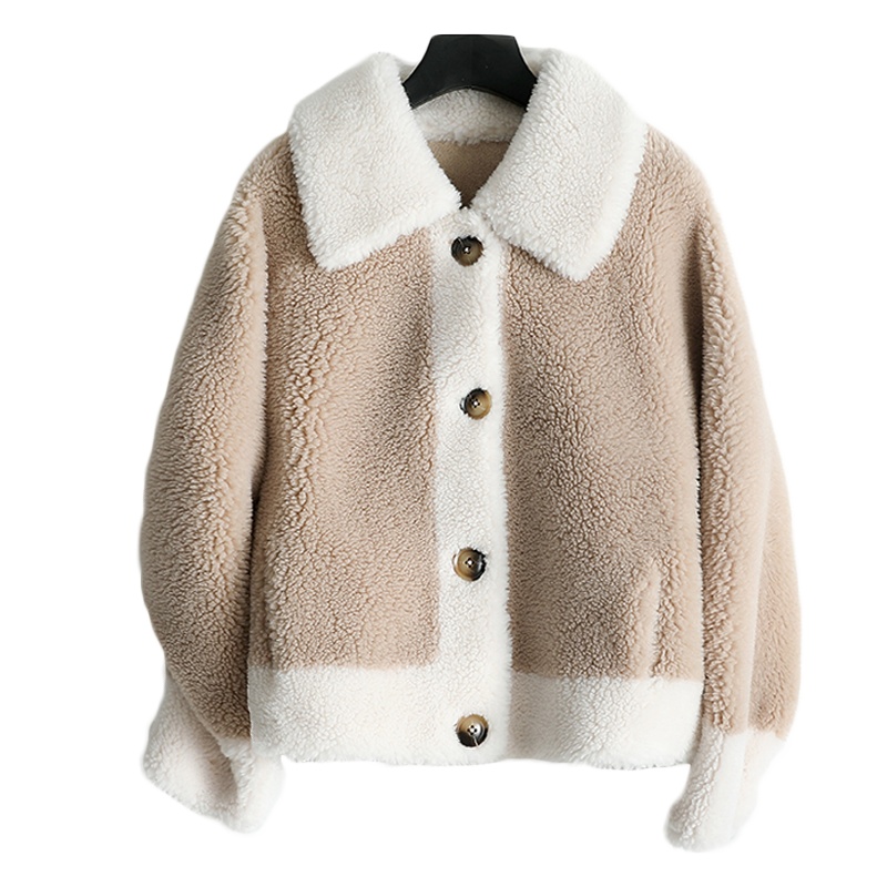 兰奥新款海宁韩版方领羊毛皮草大衣单排扣女休闲短款款外套