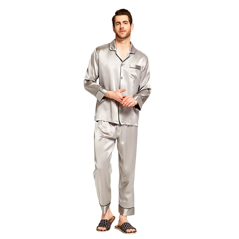 芳恩 巴黎风尚桑蚕丝睡衣单人装A-Y502 男士睡衣家居服套装高档桑蚕丝 春夏秋冬季舒适宽松翻领长袖长裤 一套价