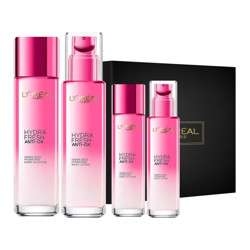 欧莱雅清润葡萄籽套装膜力水130ml/65ml+乳液110ml/50ml 保湿抗氧提亮肤色