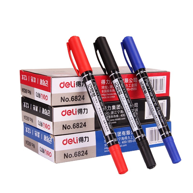 得力思达6824小双头记号笔(黑、红、蓝) 12支/盒