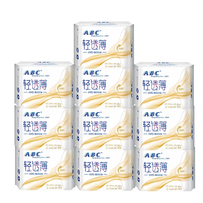 ABC卫生巾轻透薄棉柔表层日用240mm8片*10包组合 新老包装随机发