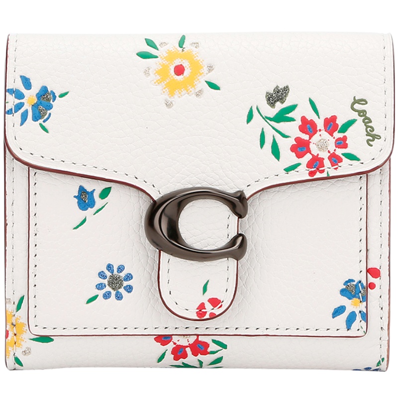 蔻驰 COACH 奢侈品 女士专柜款皮质短款钱包白色印花 1364 V5CHK