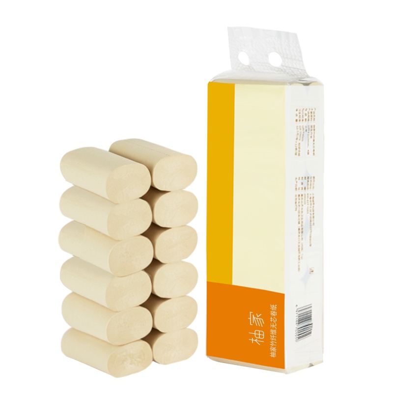 柚家 竹浆本色无芯卷纸家庭装4层12卷整提家用厕纸卫生纸(2件起售)