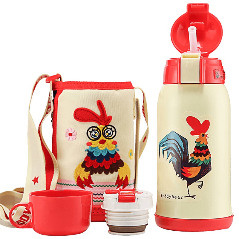 (免费刻字)韩国杯具熊BEDDYBEAR正品儿童保温杯带吸管两用水壶男女学生婴儿便携水杯子630ml双盖鸡