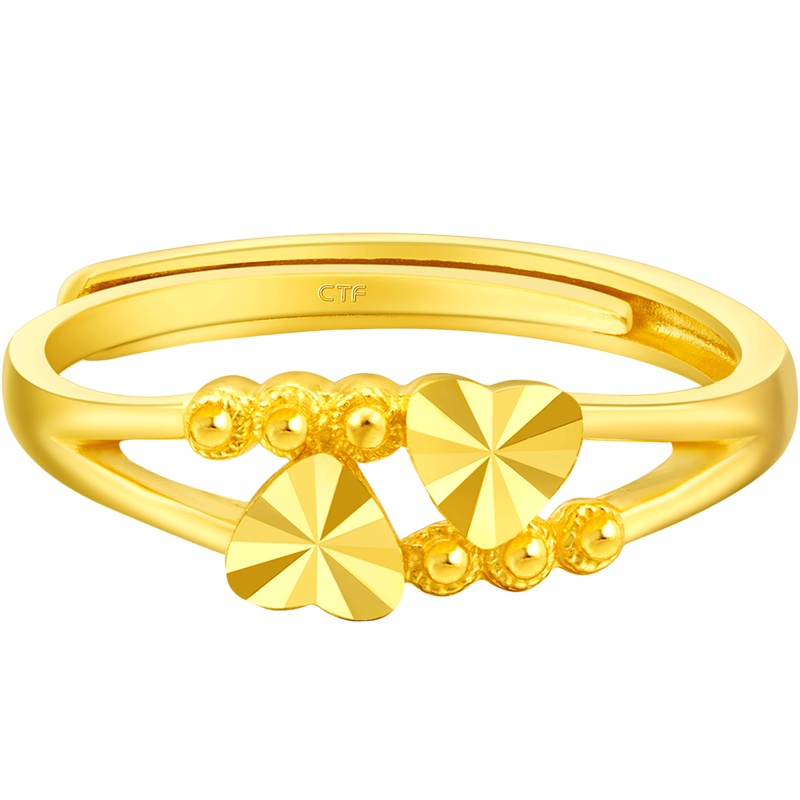 周大福珠宝首饰经典车花足金金戒指计价EOF46精品