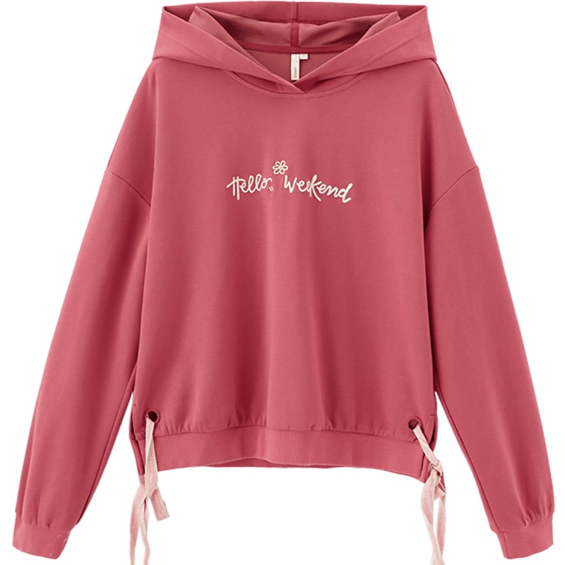 茵曼卫衣女2019秋装新款纯色圆领长袖英文字母绣花绑带文艺上衣