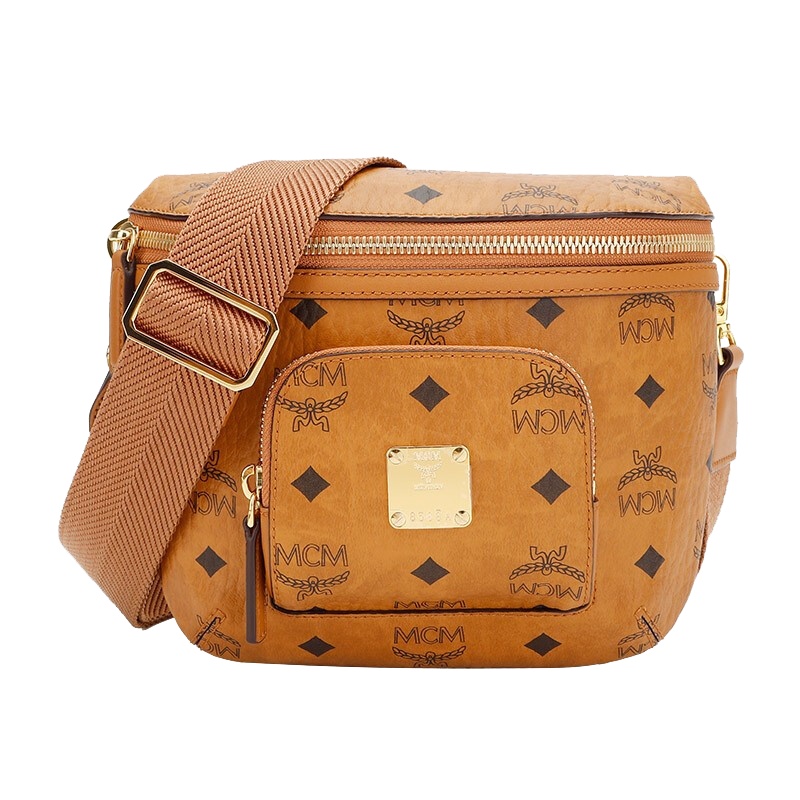 MCM 奢侈品 中性黑色人造革配牛皮革迷你腰包单肩斜挎包男女同款包包 MMRBSKC07BK001