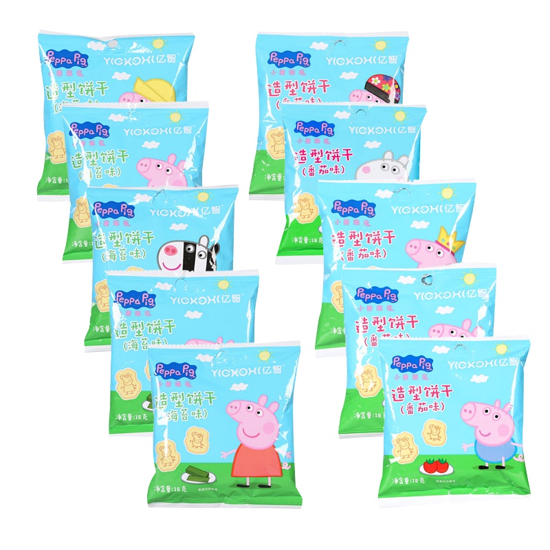小猪佩奇PeppaPig造型饼干海苔味18克×5袋+造型饼干番茄味18克×5袋(共10袋)