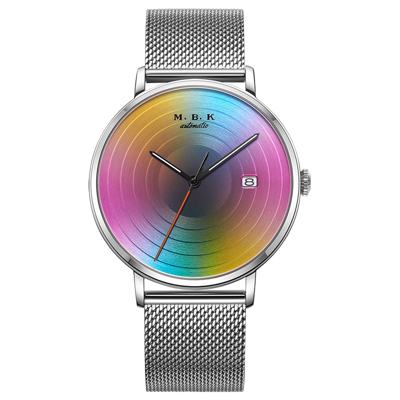 M.B.K欧美品牌手表时尚防水全自动机械表 男表潮流个性炫酷男士手表炫彩简约唱片系列腕表1007-2