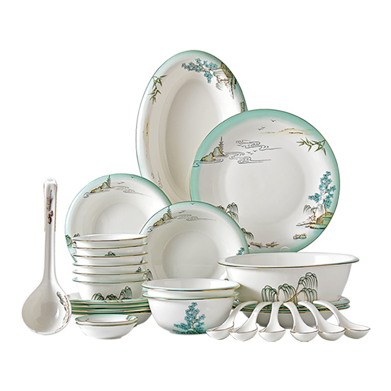 米兰度(Milandu)6人食28头中式创意高档骨质瓷餐具套装碗碟盘勺日用乔迁送礼礼盒装 西湖佳宴系列餐具套装28件