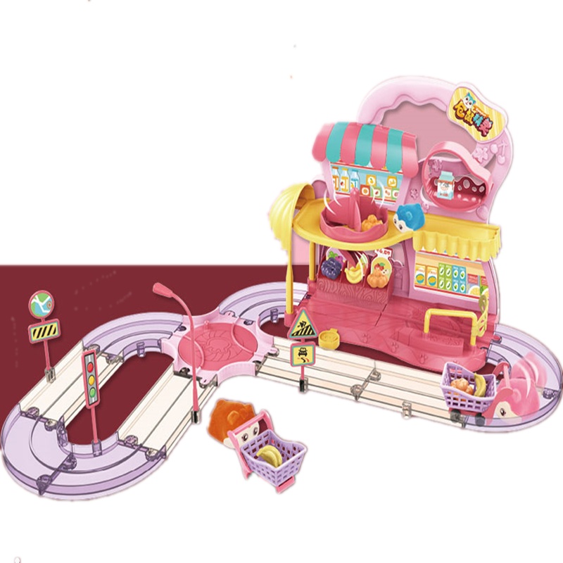 越诚电动路轨玩具过家家仓鼠精灵乐园别墅套装儿童3-10岁男女孩生日礼物欢乐超市(1619E蓝)