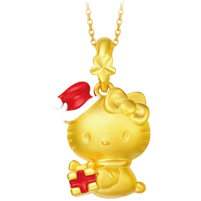 周大福Hello Kitty凯蒂猫系列小红帽黄金吊坠R13820
