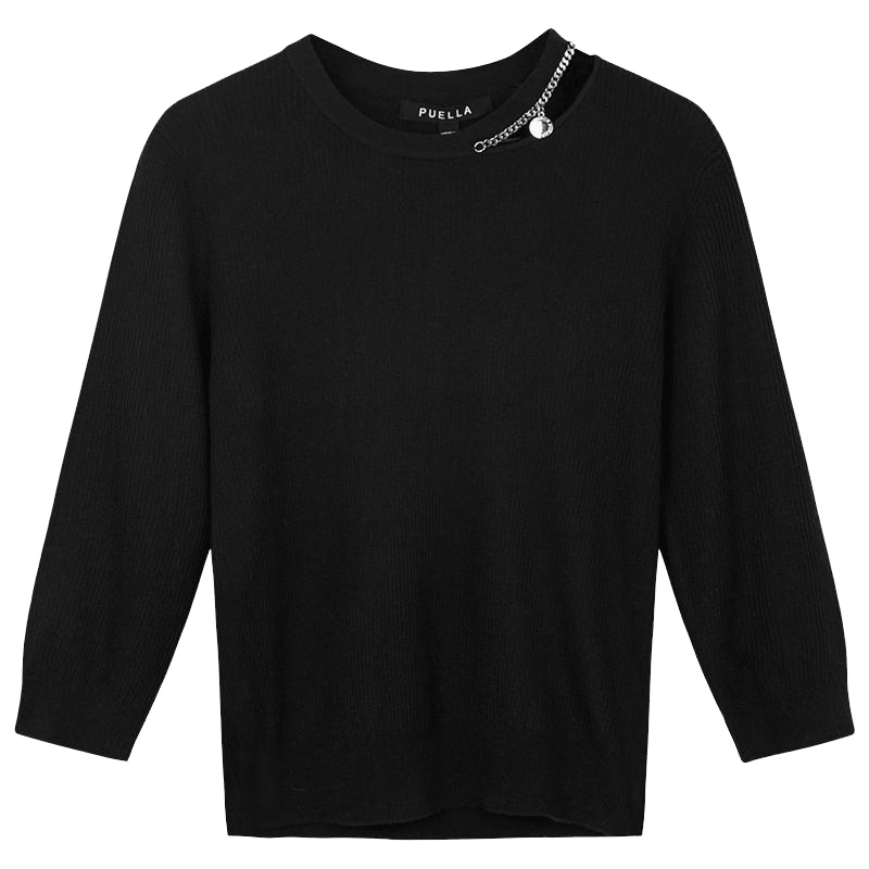 【专柜同款】打底毛衣女2019春装新款韩版学生上衣白色七分袖修身显瘦针织衫女20011588