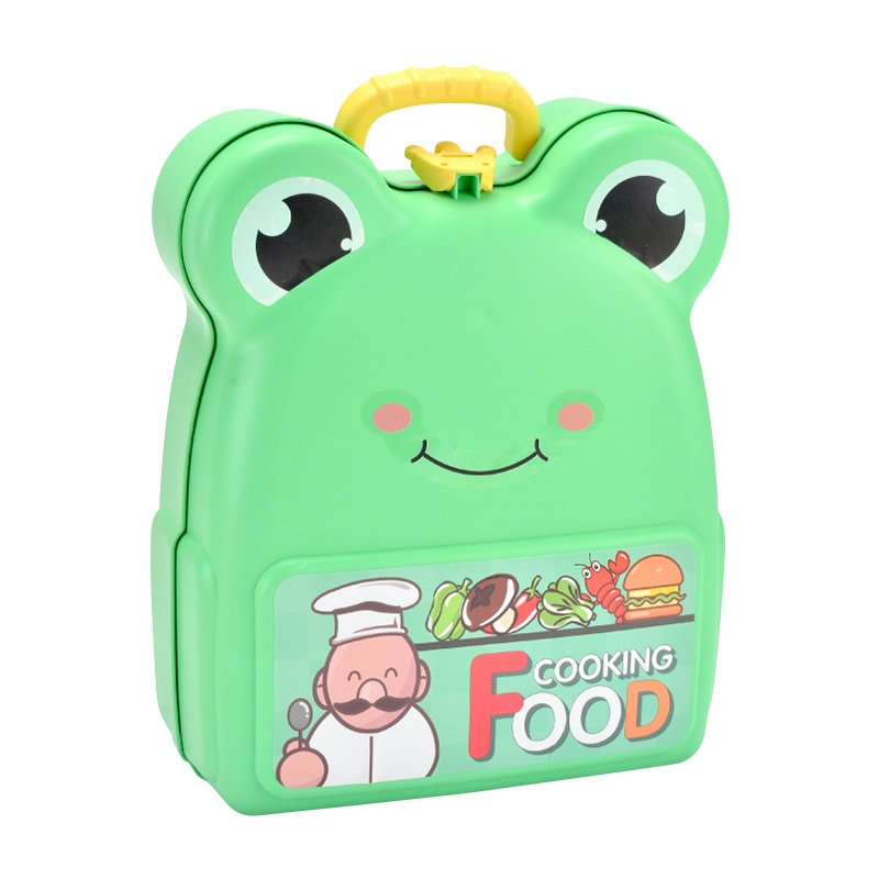 儿童过家家仿真厨具套装女孩做饭炒菜宝宝煮饭玩具3-6岁女童礼物(绿色青蛙厨房背包)
