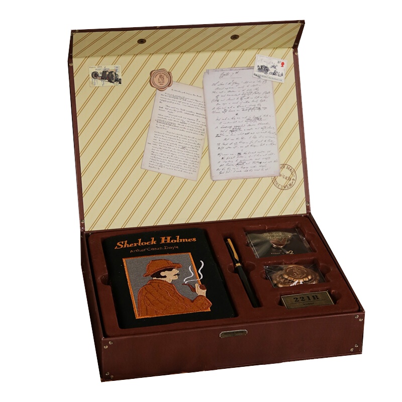 kinbor文具套装DT56000学生礼盒(A6书衣手帐内芯/钢笔/胸针/火漆蜡贴纸*3/墨囊*3/复古信封)福尔摩斯