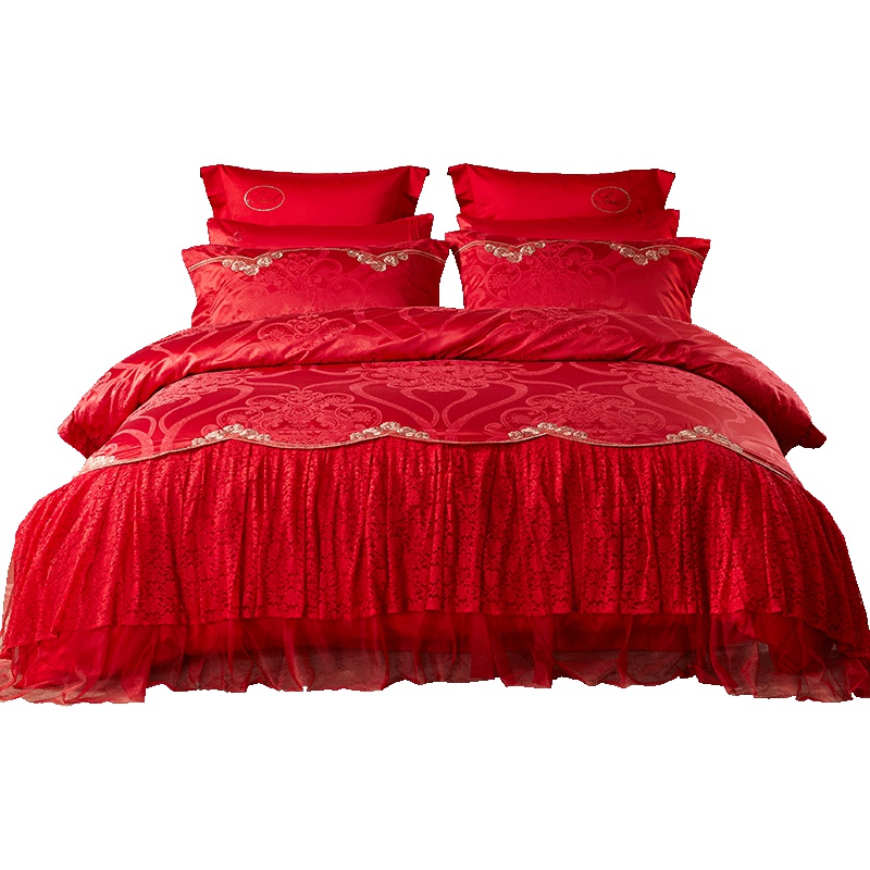 南方寝饰婚庆床品六件套大红结婚床上用品双人被套床单1.8m床套餐