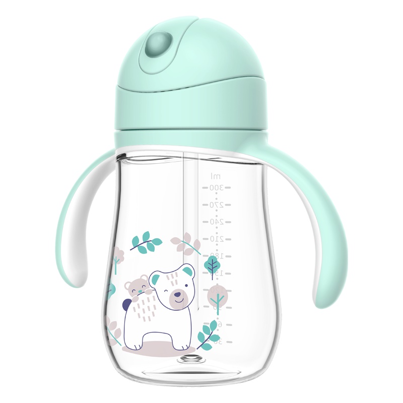 【法式浪漫设计 TRITAN材质】MillyMally 儿童水杯吸管学饮杯子防摔幼儿园宝宝婴儿防漏防呛水壶蓝色300ml