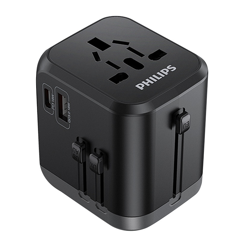 飞利浦SPS1004B两位+4USB+Type-C黑色PD/QC双口18W快充全球通转换插头适用欧标英标美标澳标插座