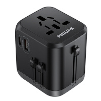 飞利浦SPS1004B两位+4USB+Type-C黑色PD/QC双口18W快充全球通转换插头适用欧标英标美标澳标插座