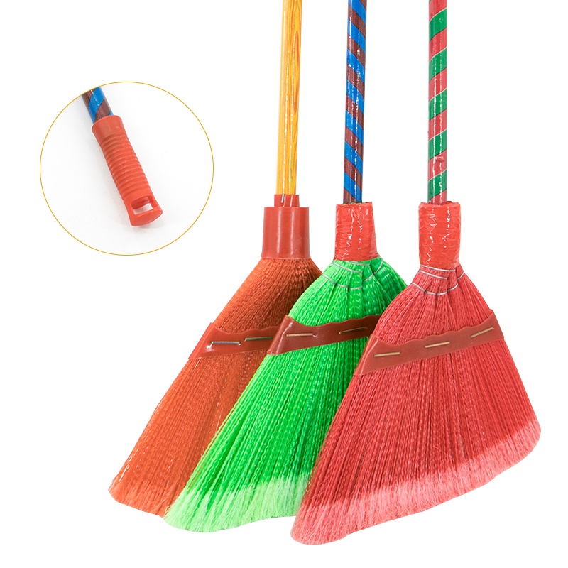 海斯迪克 HK-853 扫地笤帚 手工波纹丝硬毛手工开绒PE材料扫把 木柄扫帚笤帚扫把 B款颜色随机