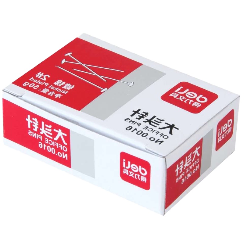 得力2#镀镍金属大头针(25mm/50g) 0016(10盒装)