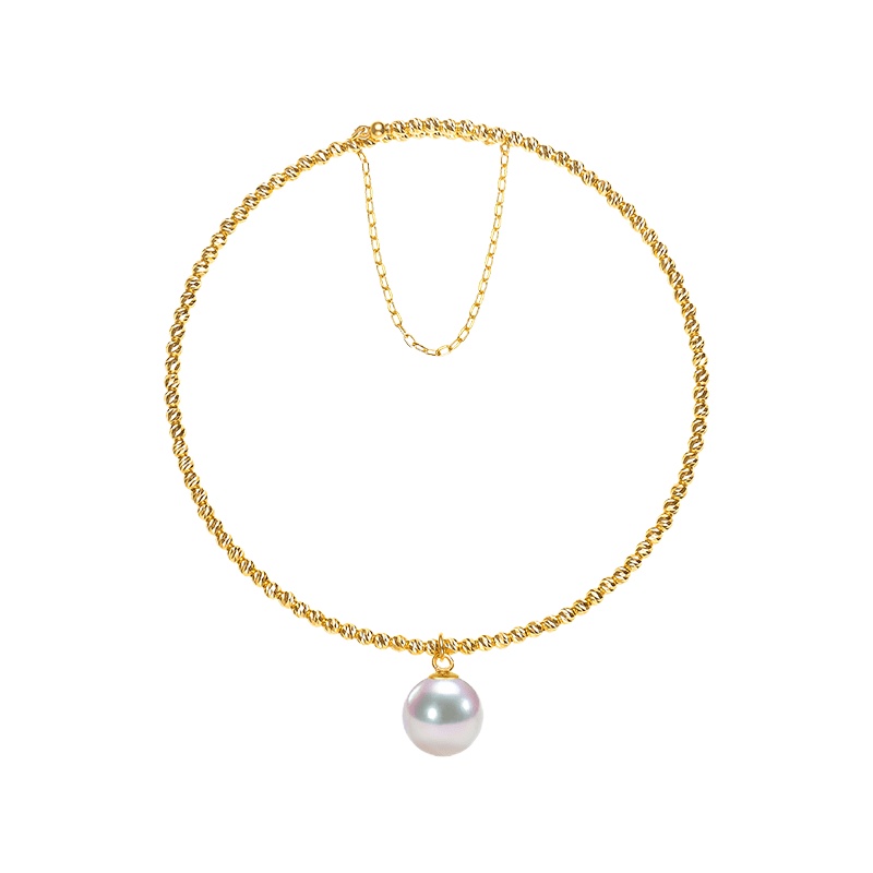 [Fan xin Ge]18K金Akoya海水珍珠手镯极简高级天然正圆强光单颗金珠弹力手链女