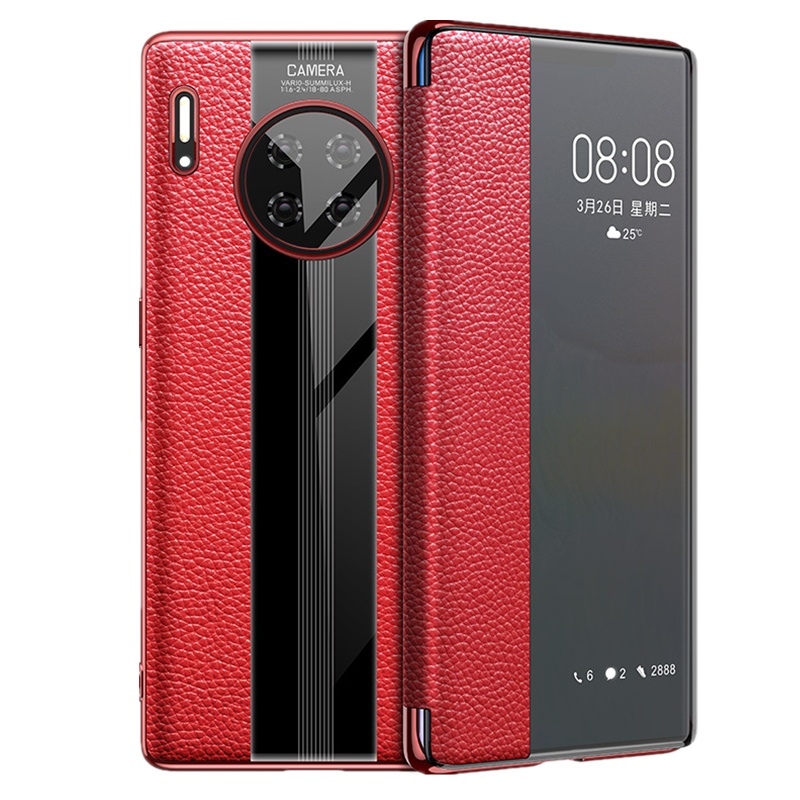 【送钢化膜】高铭宣 华为mate30pro5g手机壳真牛皮高档商务翻盖式保护套mate20/30保时捷限量版m3p红