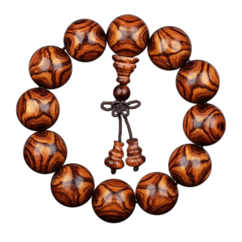 [梵心阁]海南黄花梨手串男 海黄手串 鬼脸X纹对眼木手串 佛珠手串20MM 男女手链 臻品海南黄花梨