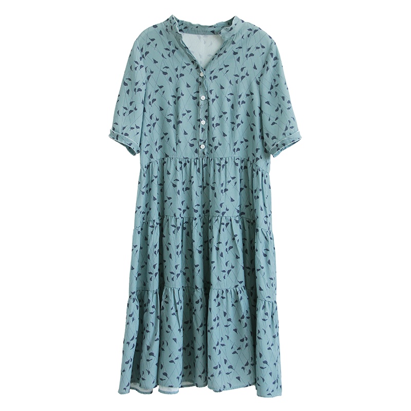 云上生活2020夏简约文艺韩版中长款碎花短袖连衣裙