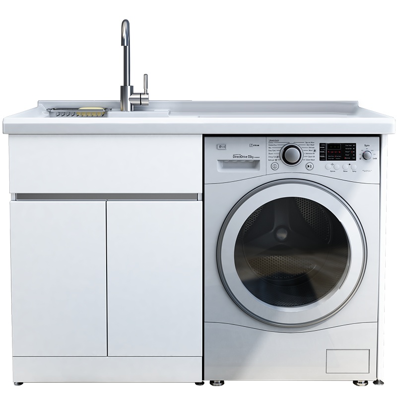 联勒(UNILER)实木 阳台洗衣机柜子小户型 洗脸台盆柜组合套装 洗衣柜浴室柜 石英台盆 靠墙式 带搓衣板(简约)