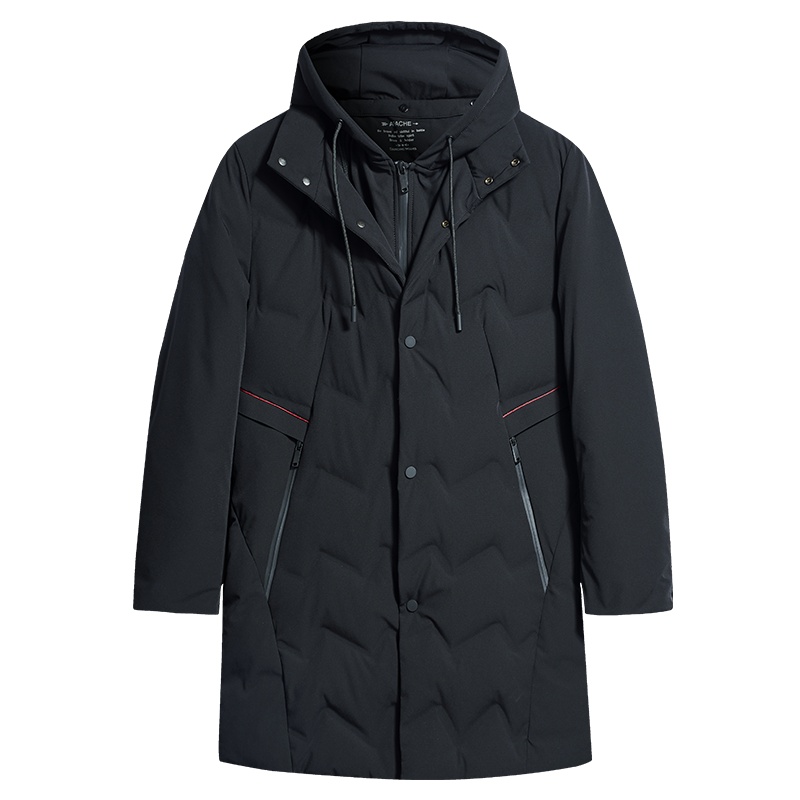 【商场同款】与狼共舞羽绒服男中长款修身加厚连帽男士黑色外套DZ