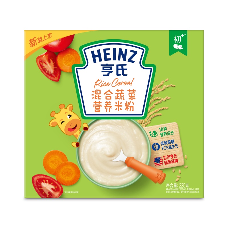 亨氏(Heinz)混合蔬菜营养米粉225g 适用辅食添加初期以上至36个月 宝宝辅食婴儿米粉米糊2段米粉21年11月