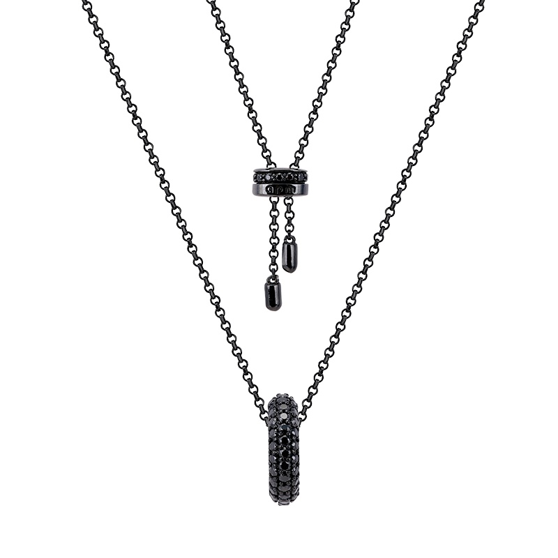 自营 新品 APM Monaco 黑色晶钻圆环吊坠开口项链 气质锁骨链毛衣链