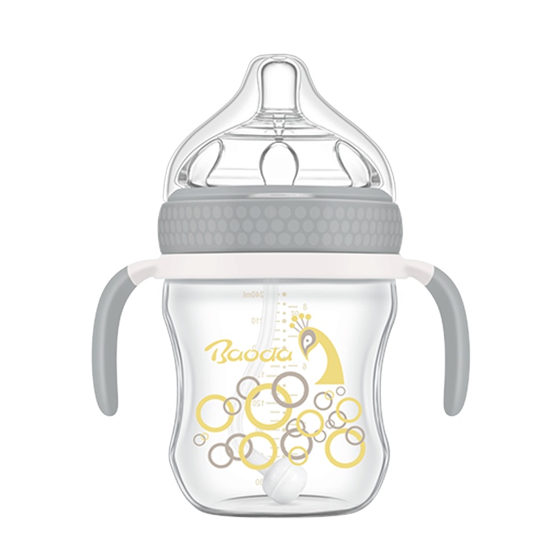 宝德240ml超宽口晶钻乳感奶瓶(黄色)耐高温 易清洗