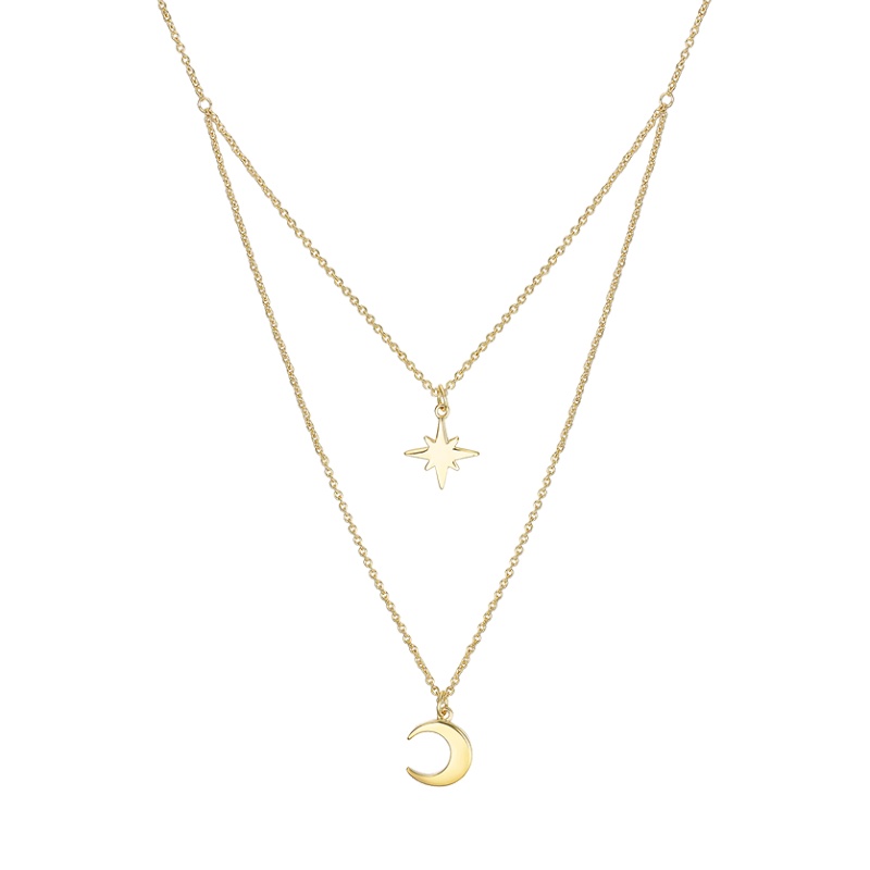 MYFD 项链女18K包金沙漠系列之星月同辉时尚潮流气质双层项链礼物送女友 MYN192114GP