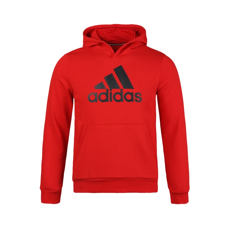 阿迪达斯童装男童2020新款大童儿童连帽套头运动卫衣红FM6464